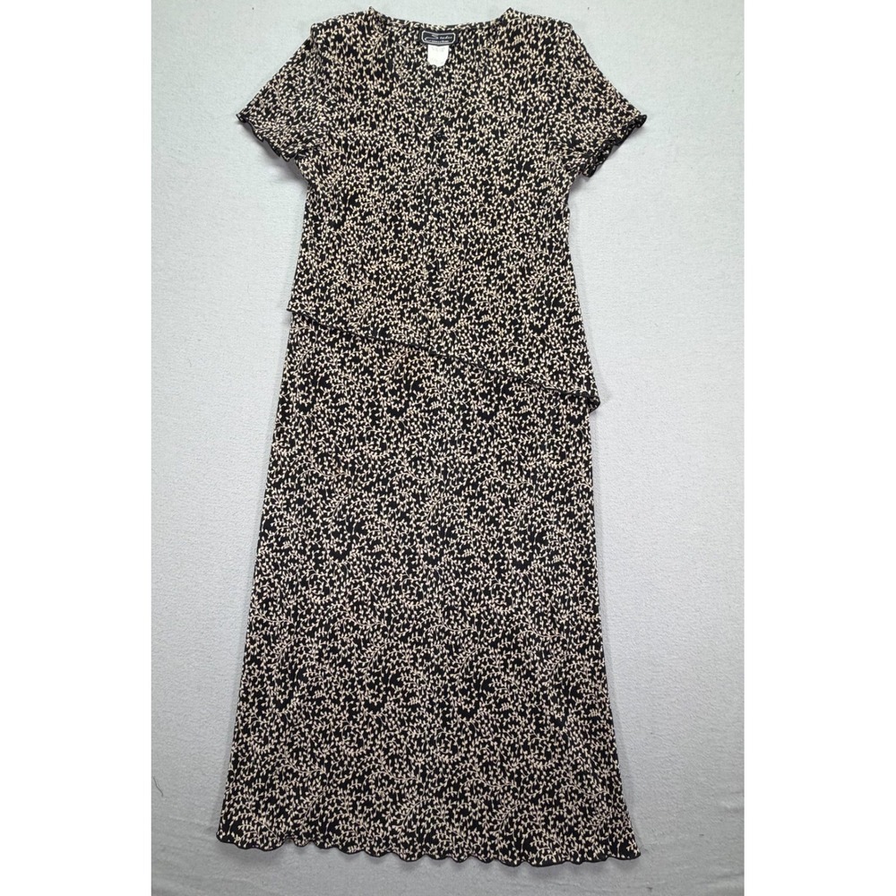 Studio Connection Womens Dress Black Tan Leaf Print Vintage Tiered Maxi 14